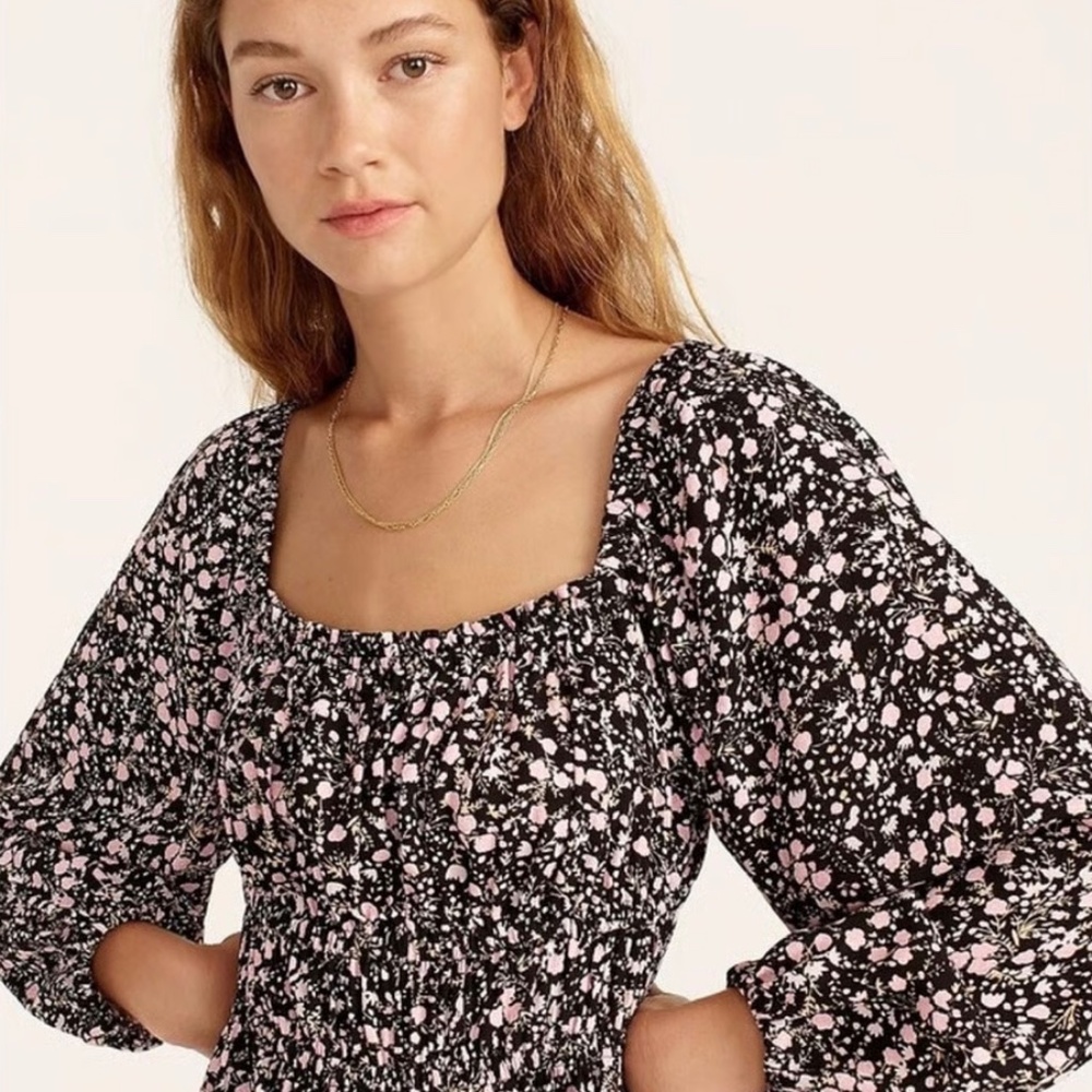 NWT J.Crew Smocked Peplum Floral Peasant Blouse Size L